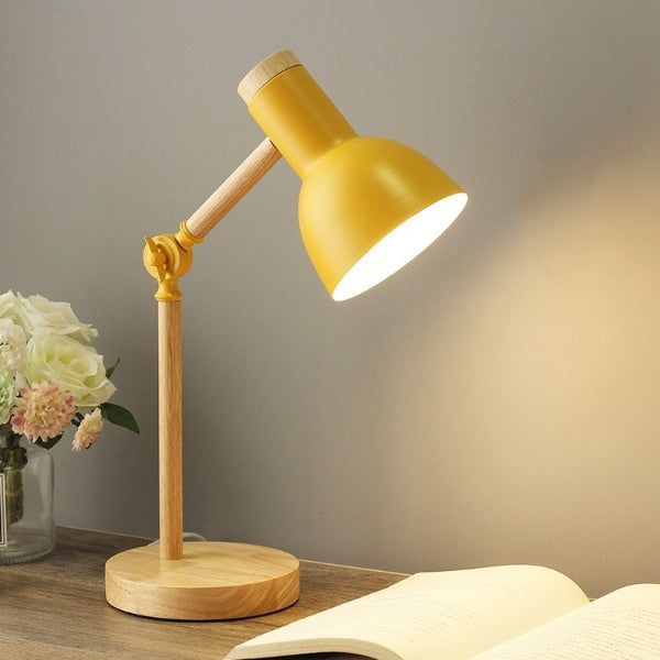 Modern LED Desk Lamp with Adjustable Head and Wooden Base for Home Office