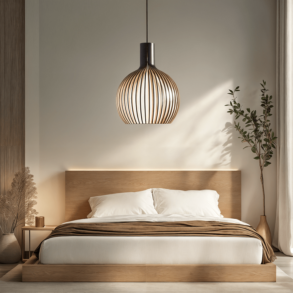 Rustic Wooden Cage Pendant Light – Adjustable Bamboo Hanging Light for Kitchen and Modern Interiors