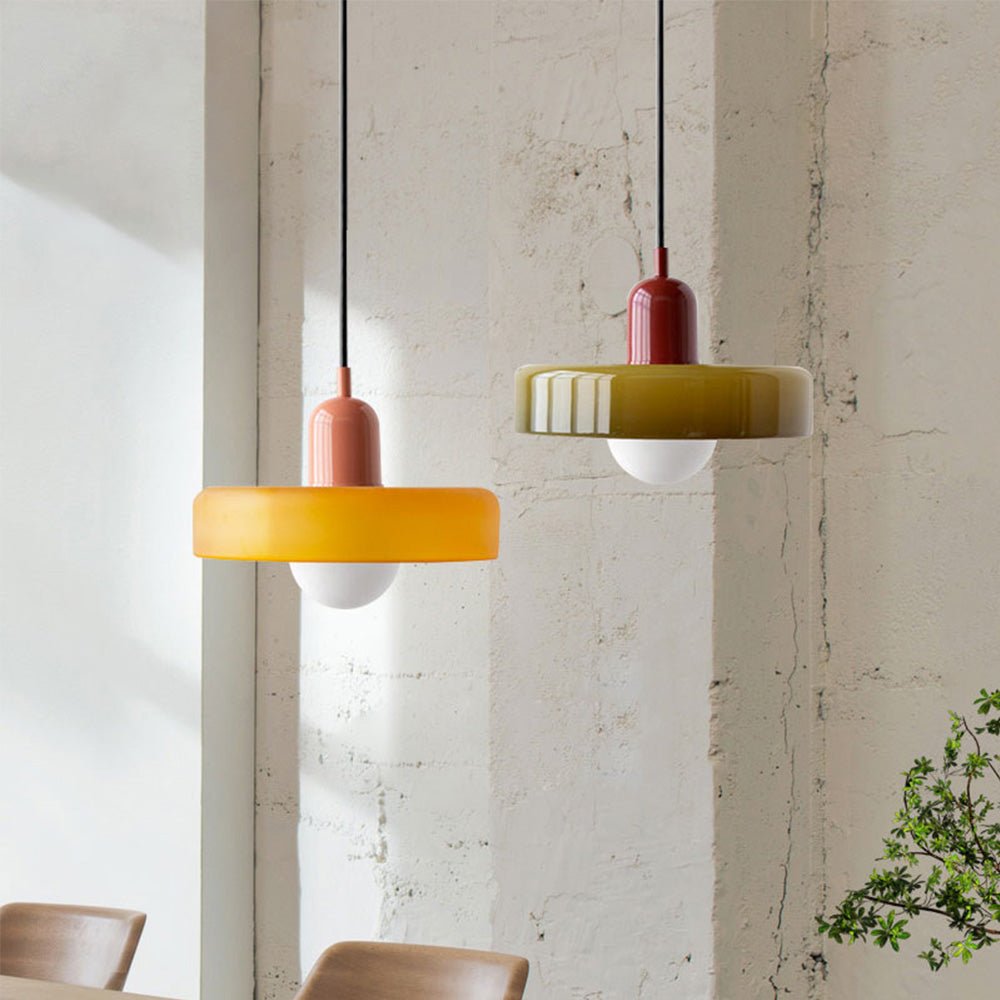 Colorful Glass Pendant Light with Adjustable Height – Modern Ceiling Fixture for Dining and Living Spaces