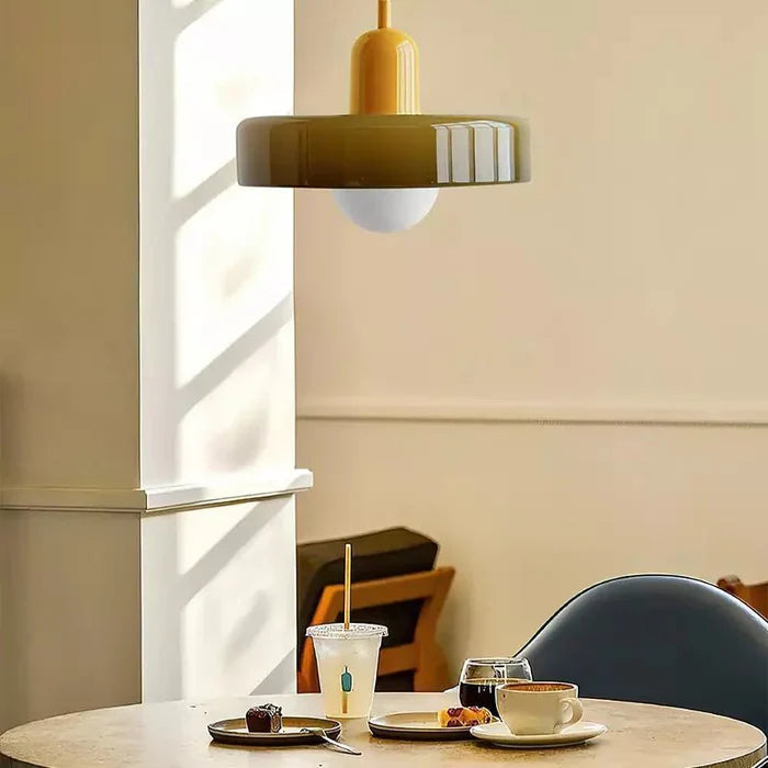Colorful Glass Pendant Light with Adjustable Height – Modern Ceiling Fixture for Dining and Living Spaces
