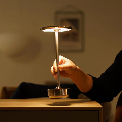 Cordless LED Table Lamp with Adjustable Brightness – Rechargeable Touch Control Light in Silver, Gold, and Black