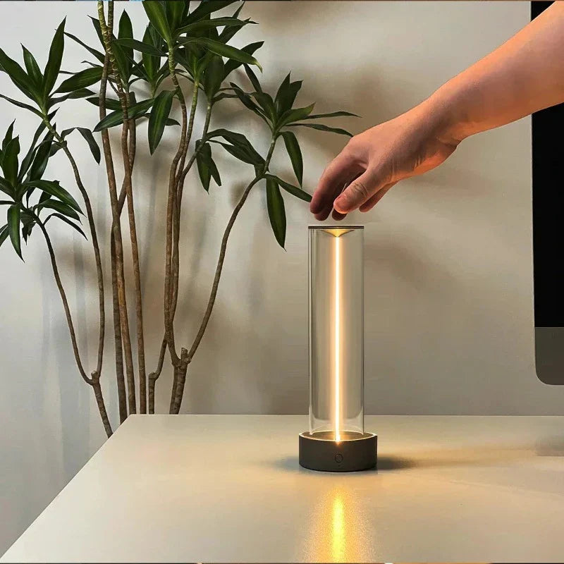 Dimmable Touch Table Lamp with Modern Design and Adjustable Brightness – Silver Metal and Glass