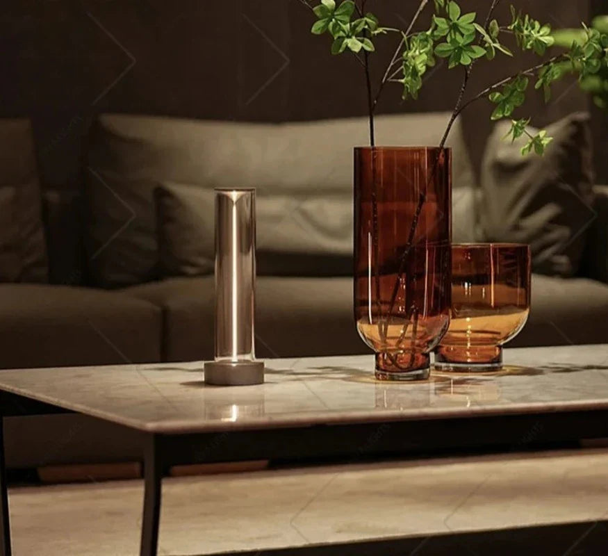 Dimmable Touch Table Lamp with Modern Design and Adjustable Brightness – Silver Metal and Glass