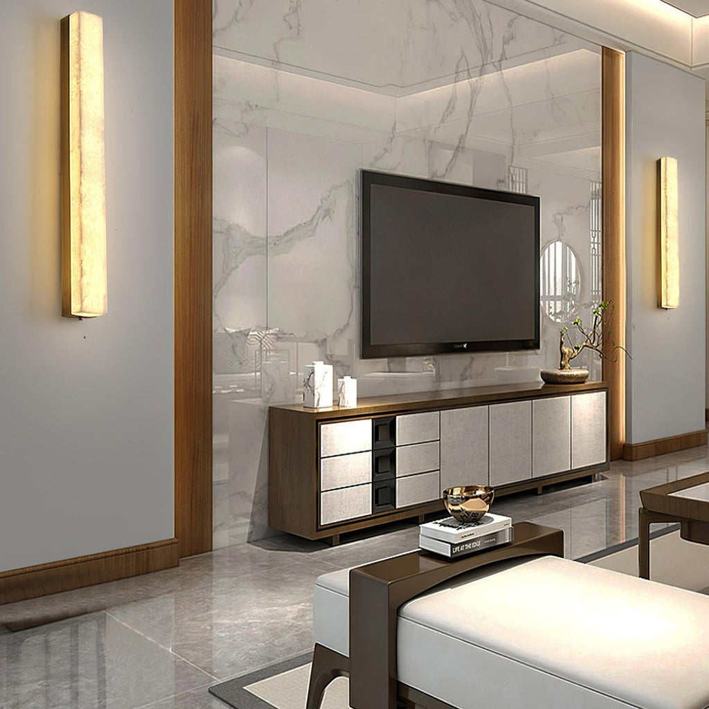 Terra Linear Brass Alabaster Wall Lamp