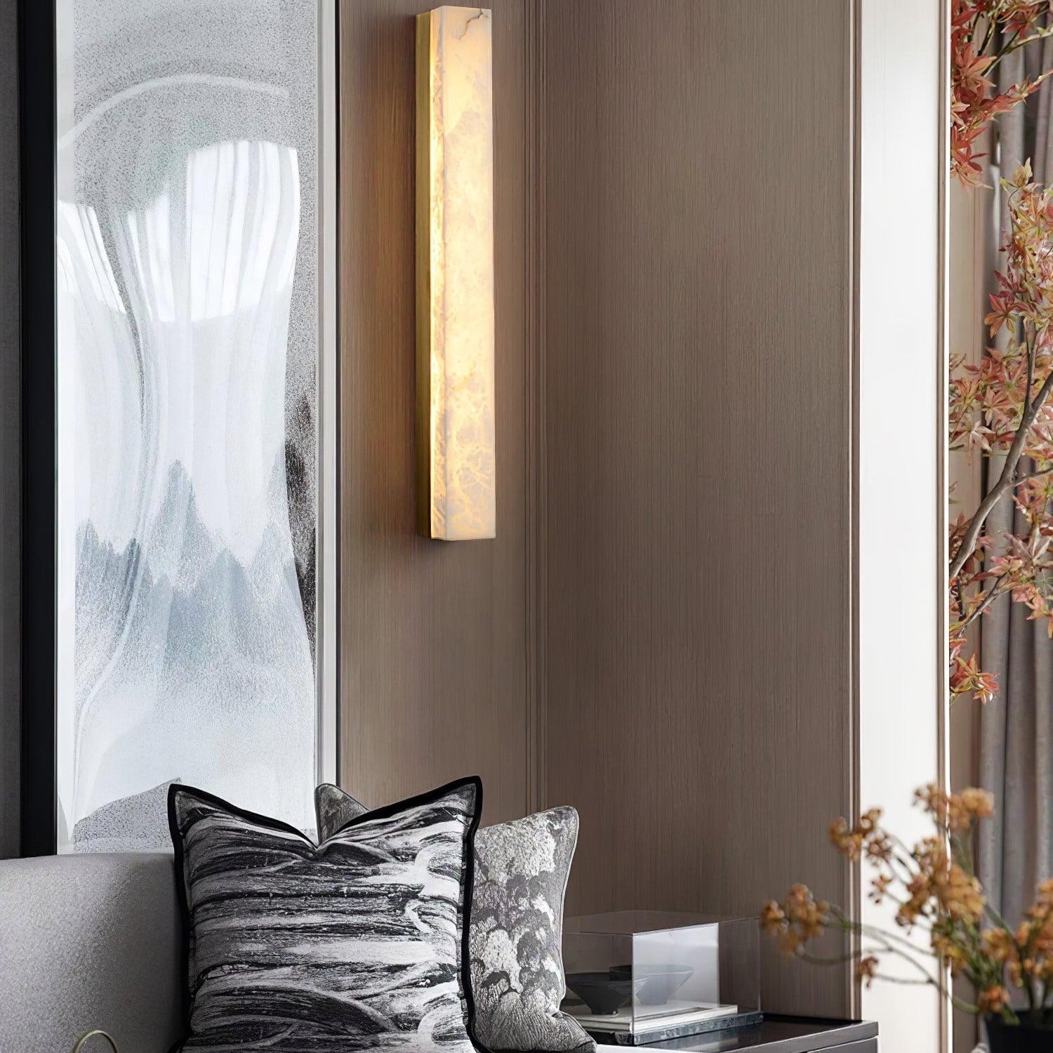 Terra Linear Brass Alabaster Wall Lamp