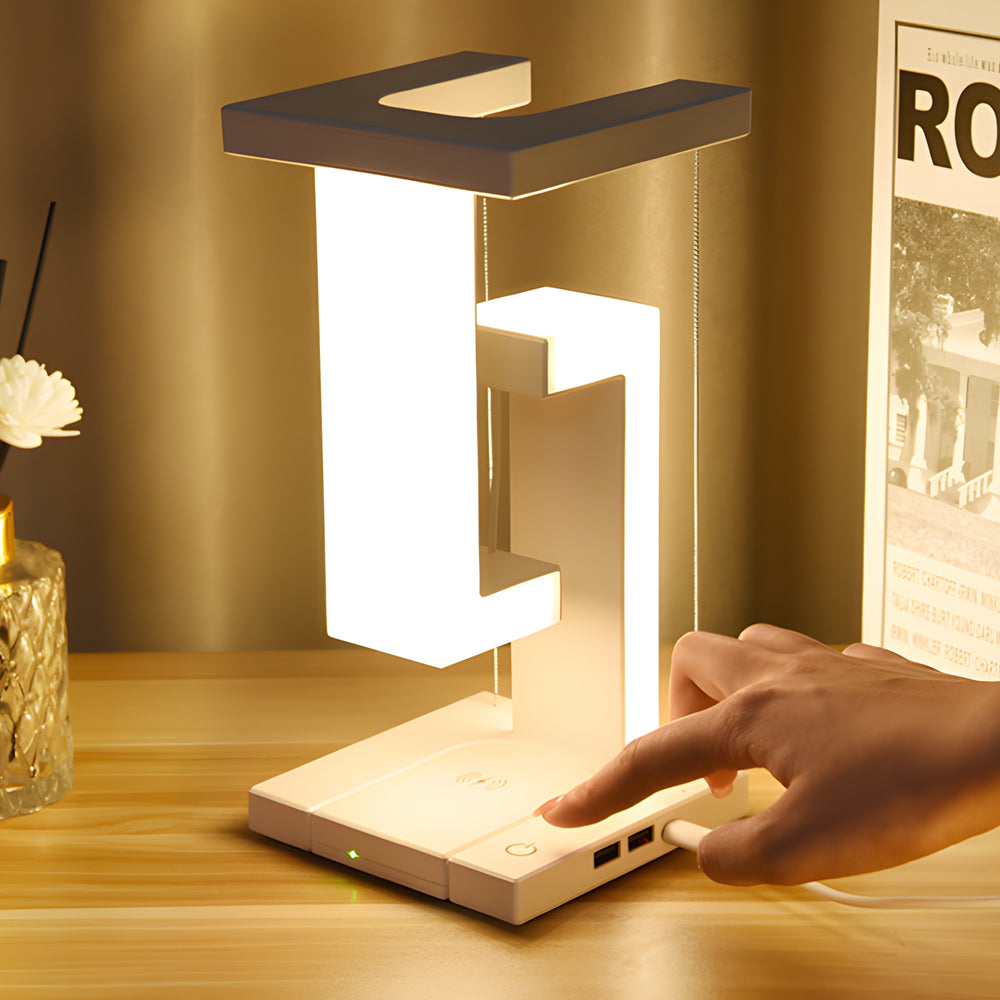 Floating LED Table Lamp with Wireless Charging and Adjustable Brightness – Modern Design for Home and Office