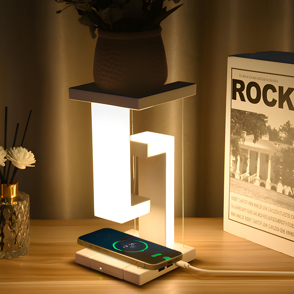 Floating LED Table Lamp with Wireless Charging and Adjustable Brightness – Modern Design for Home and Office