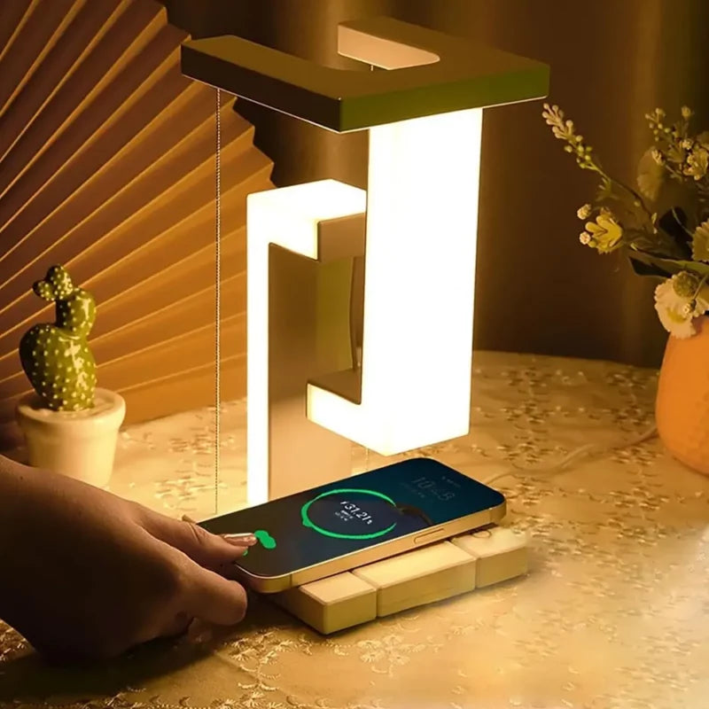Floating LED Table Lamp with Wireless Charging and Adjustable Brightness – Modern Design for Home and Office