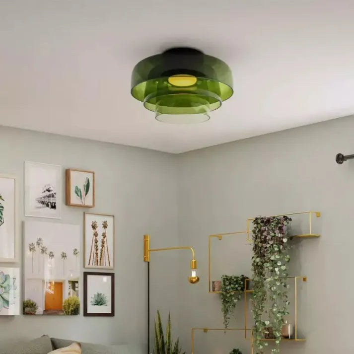 Medieval Glass Ceiling Lamp with Three-Color Changing Light – Elegant Nordic Design