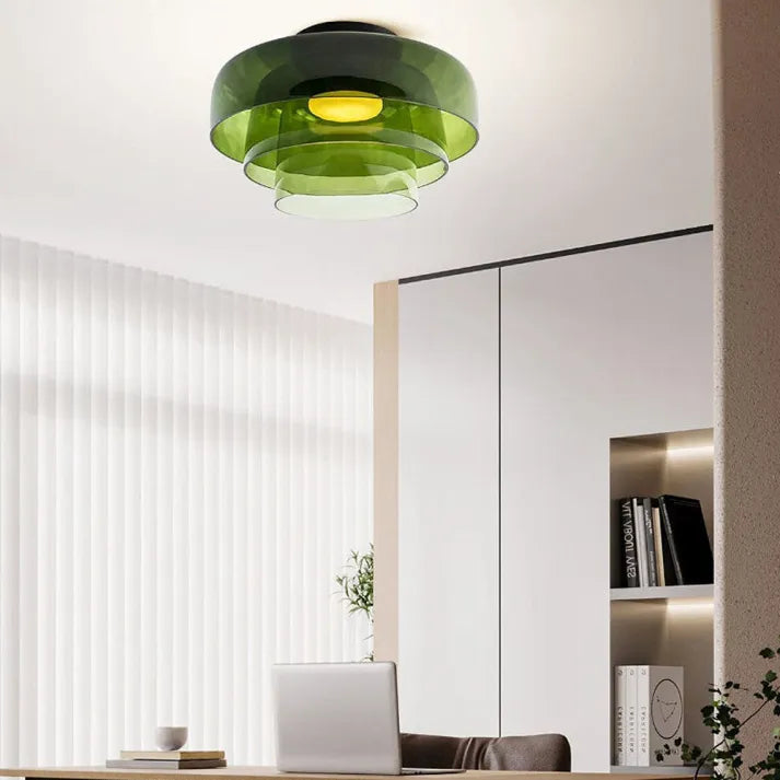 Medieval Glass Ceiling Lamp with Three-Color Changing Light – Elegant Nordic Design
