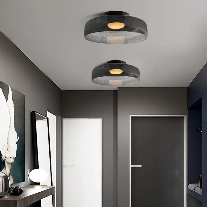 Medieval Glass Ceiling Lamp with Three-Color Changing Light – Elegant Nordic Design