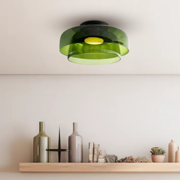 Medieval Glass Ceiling Lamp with Three-Color Changing Light – Elegant Nordic Design