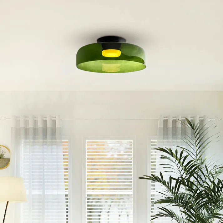 Medieval Glass Ceiling Lamp with Three-Color Changing Light – Elegant Nordic Design