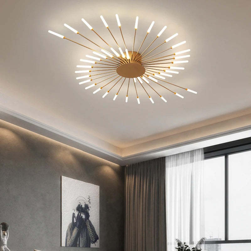 Modern Fireworks Ceiling Chandelier for Living Room – Stylish Metal Light Fixture