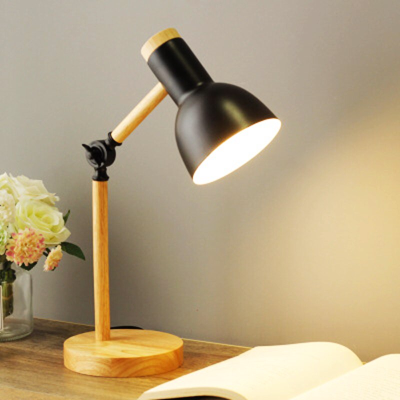 Modern LED Desk Lamp with Adjustable Head and Wooden Base for Home Office