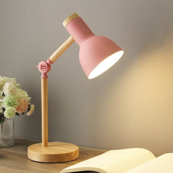 Modern LED Desk Lamp with Adjustable Head and Wooden Base for Home Office