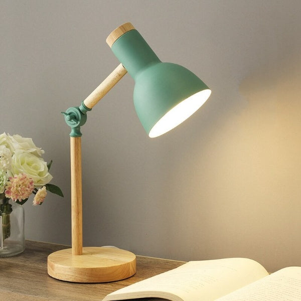 Modern LED Desk Lamp with Adjustable Head and Wooden Base for Home Office