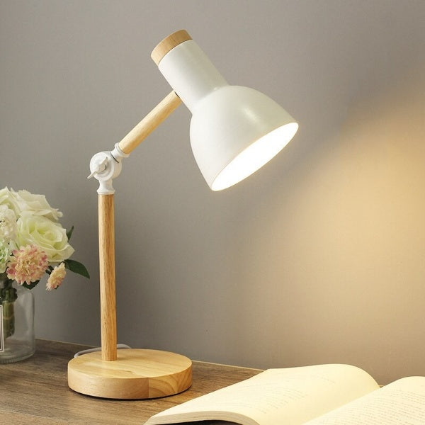 Modern LED Desk Lamp with Adjustable Head and Wooden Base for Home Office