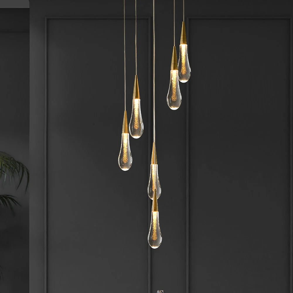 Modern LED Droplet Pendant Light – Elegant Glass and Iron Design for Kitchen and Dining Spaces