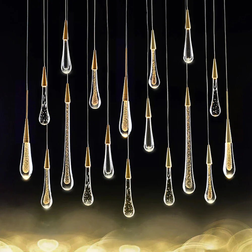 Modern LED Droplet Pendant Light – Elegant Glass and Iron Design for Kitchen and Dining Spaces