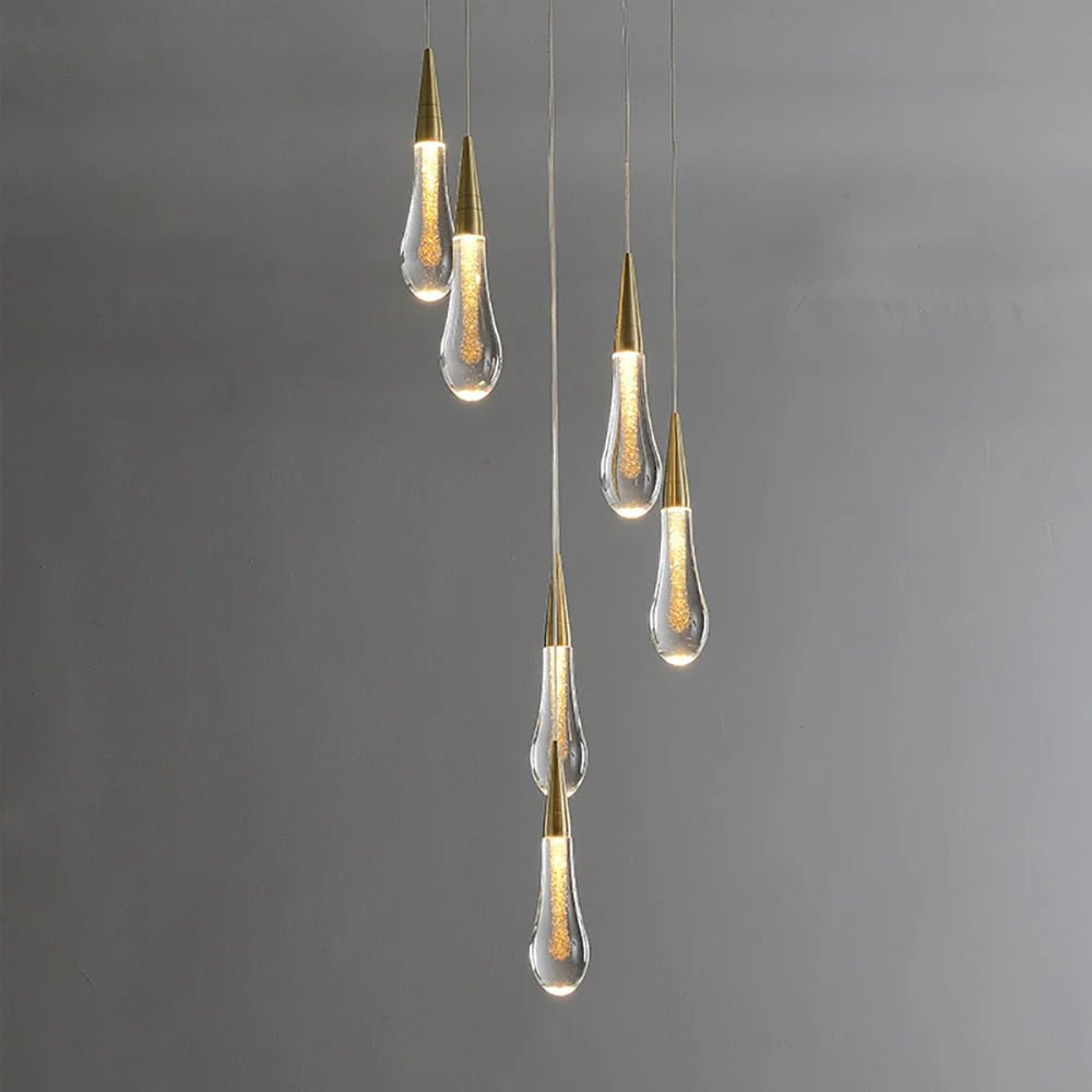 Modern LED Droplet Pendant Light – Elegant Glass and Iron Design for Kitchen and Dining Spaces