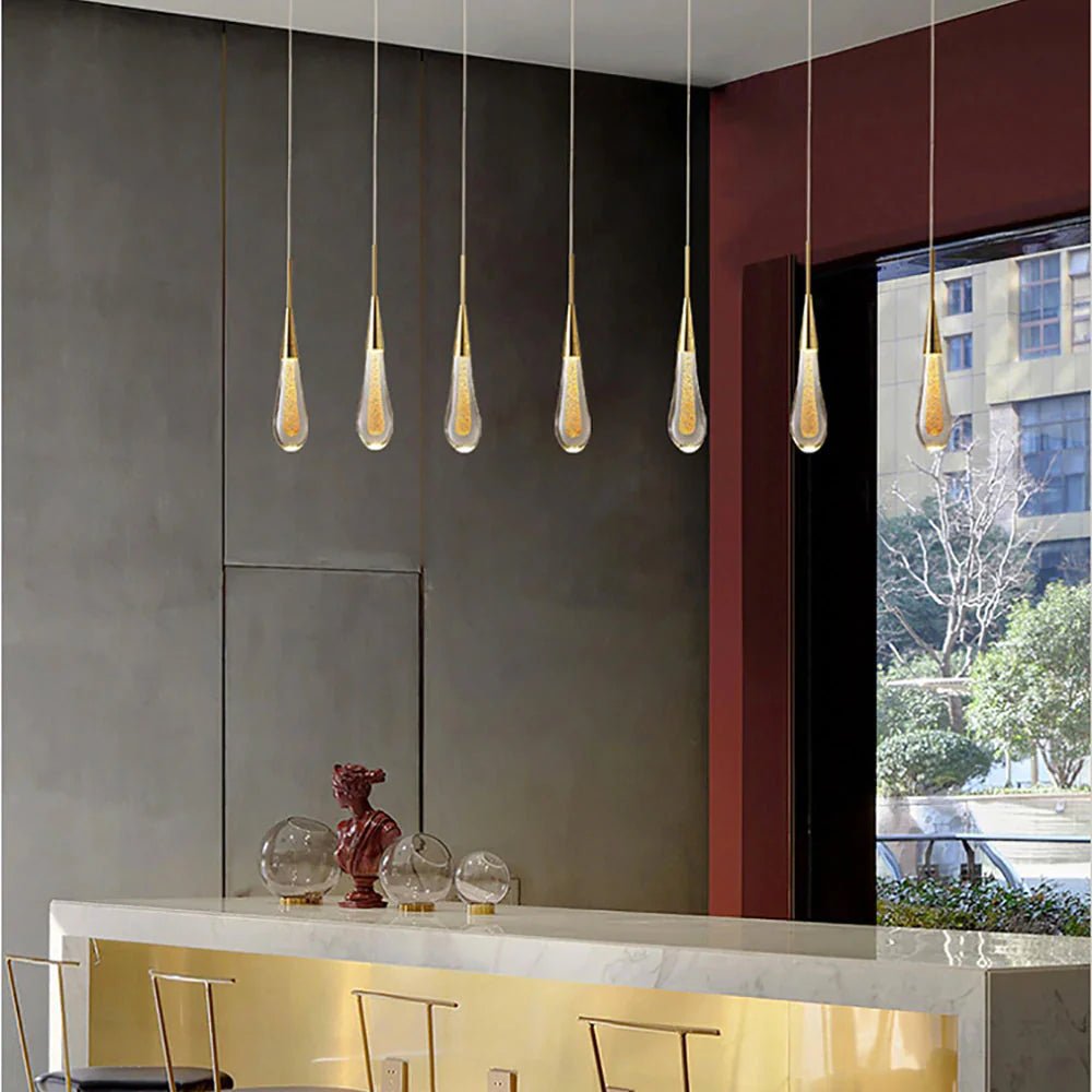 Modern LED Droplet Pendant Light – Elegant Glass and Iron Design for Kitchen and Dining Spaces