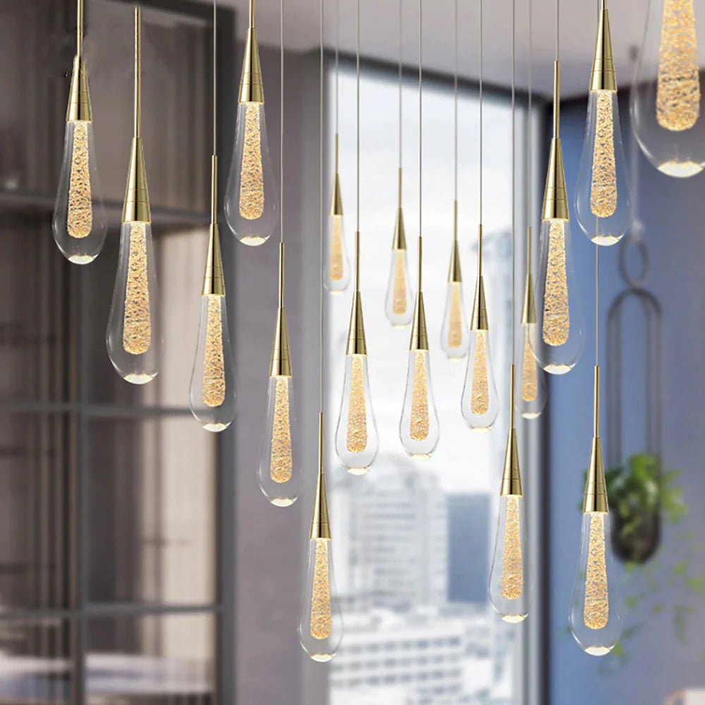 Modern LED Droplet Pendant Light – Elegant Glass and Iron Design for Kitchen and Dining Spaces