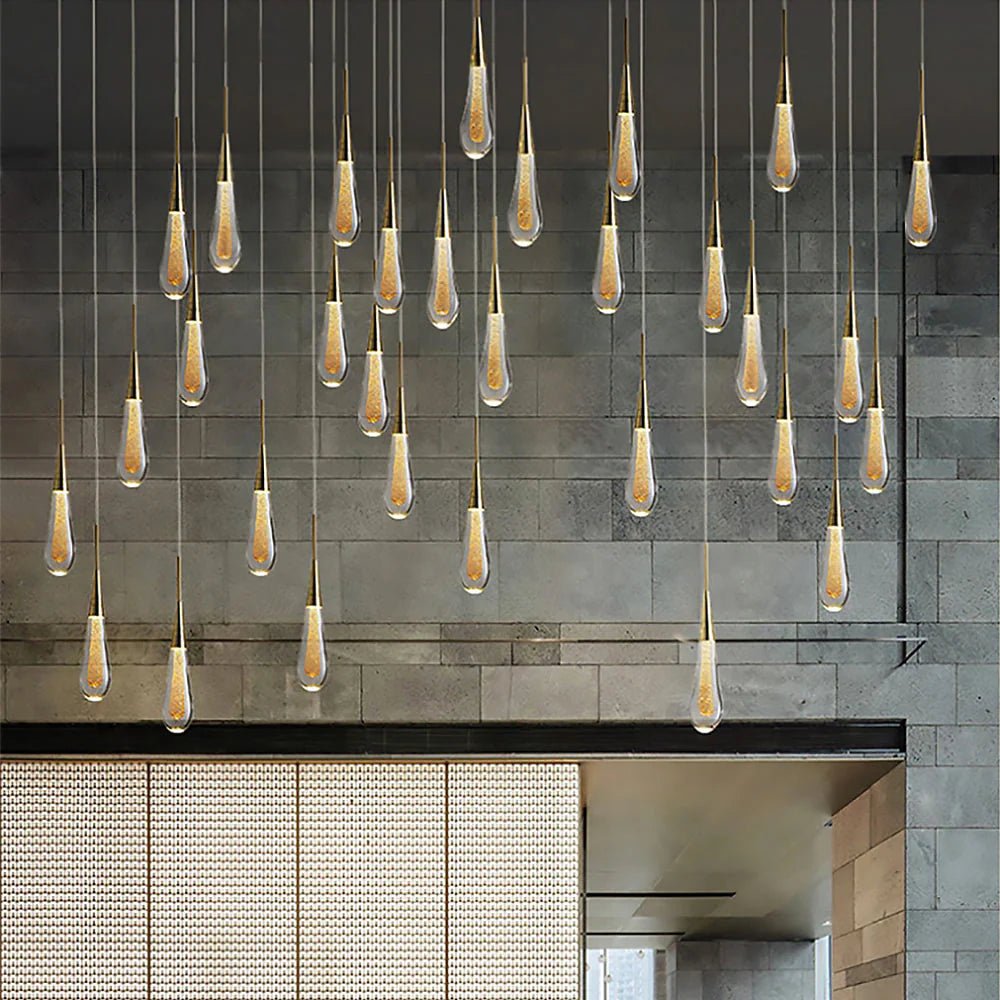 Modern LED Droplet Pendant Light – Elegant Glass and Iron Design for Kitchen and Dining Spaces
