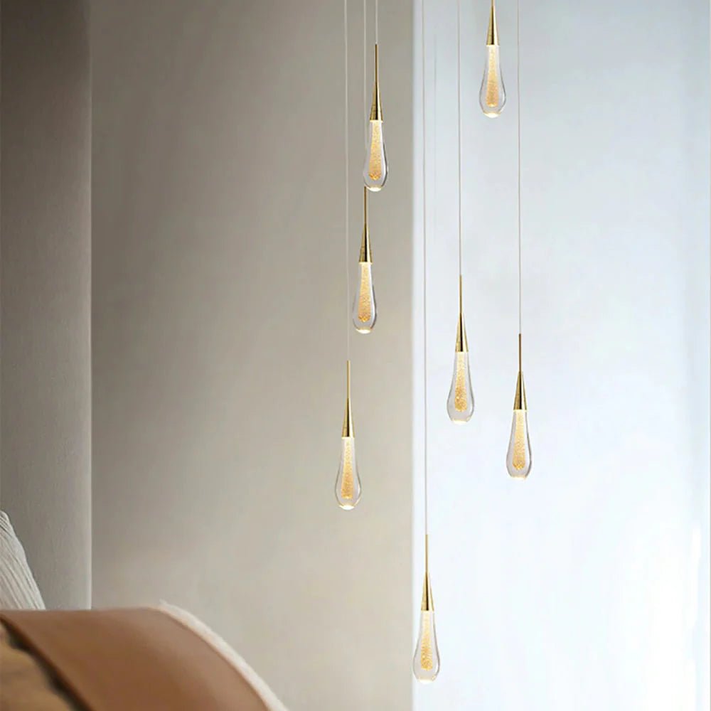 Modern LED Droplet Pendant Light – Elegant Glass and Iron Design for Kitchen and Dining Spaces