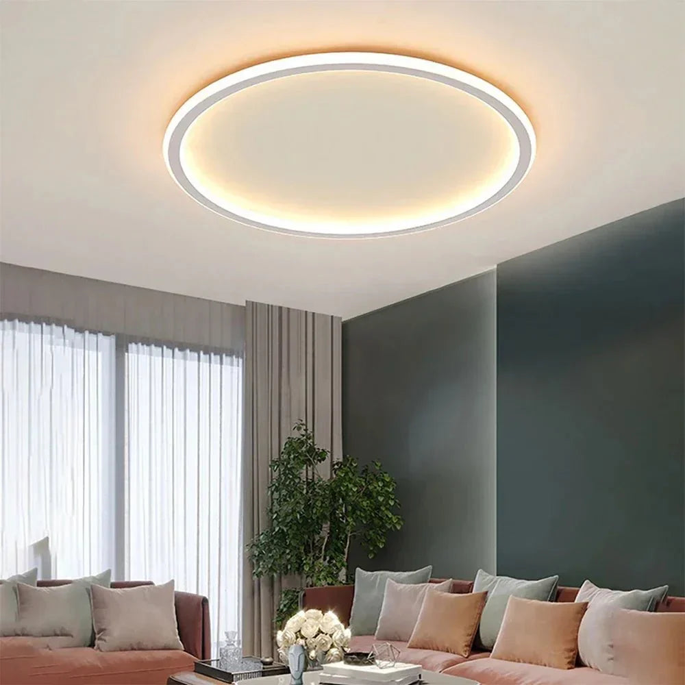 Modern Round LED Ceiling Light Fixture with Dimmable Function and Adjustable Color Temperature for Living Room and Bedroom