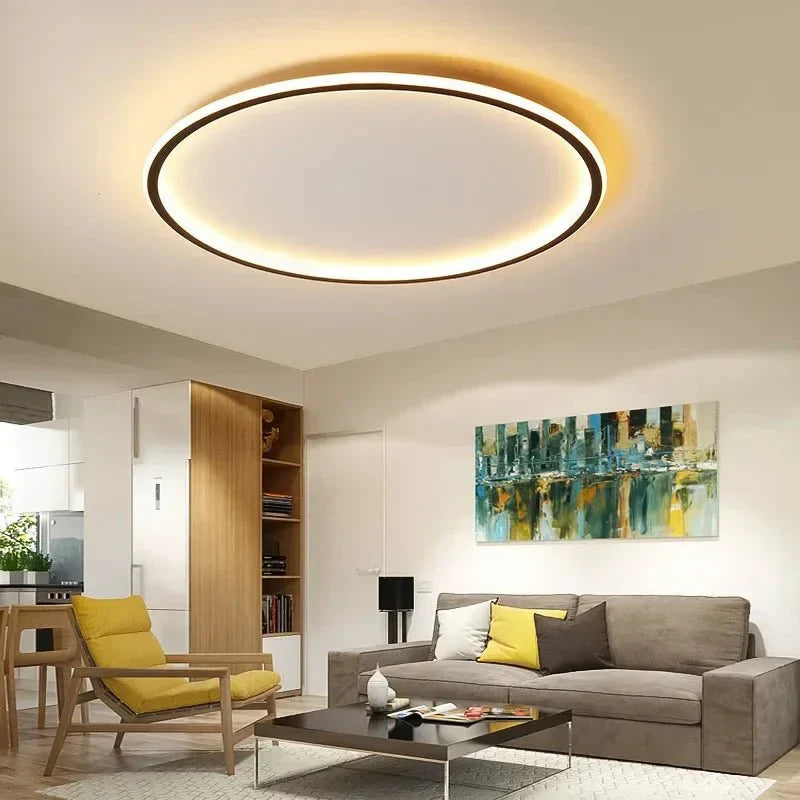 Modern Round LED Ceiling Light Fixture with Dimmable Function and Adjustable Color Temperature for Living Room and Bedroom