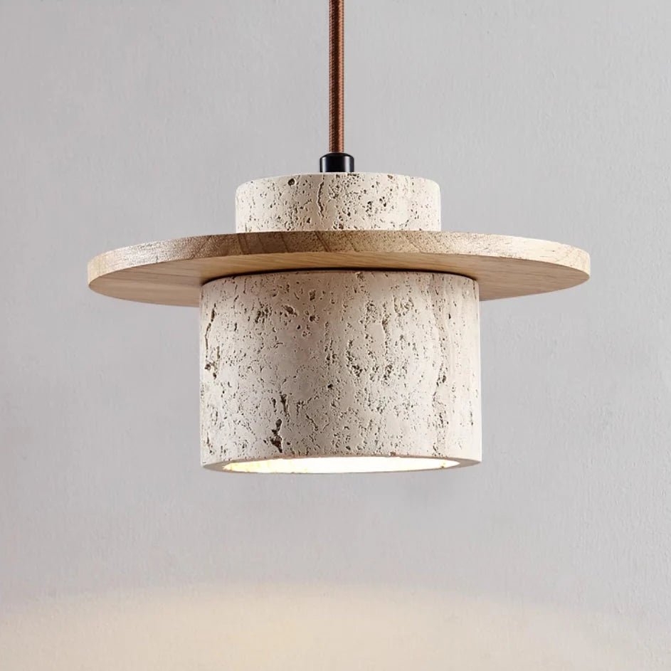Natural Travertine Stone Pendant Light with Adjustable Cord – Elegant Kitchen Hanging Light for Modern Interiors