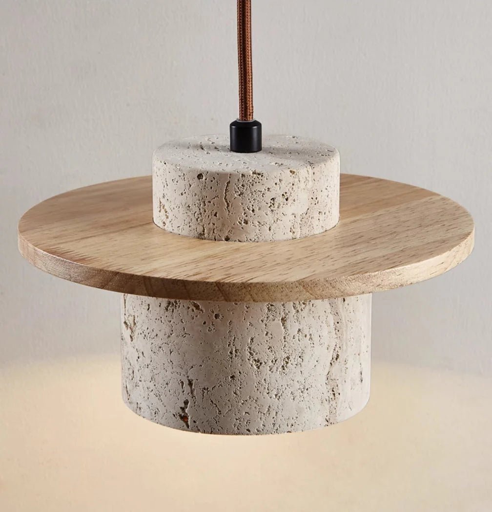 Natural Travertine Stone Pendant Light with Adjustable Cord – Elegant Kitchen Hanging Light for Modern Interiors