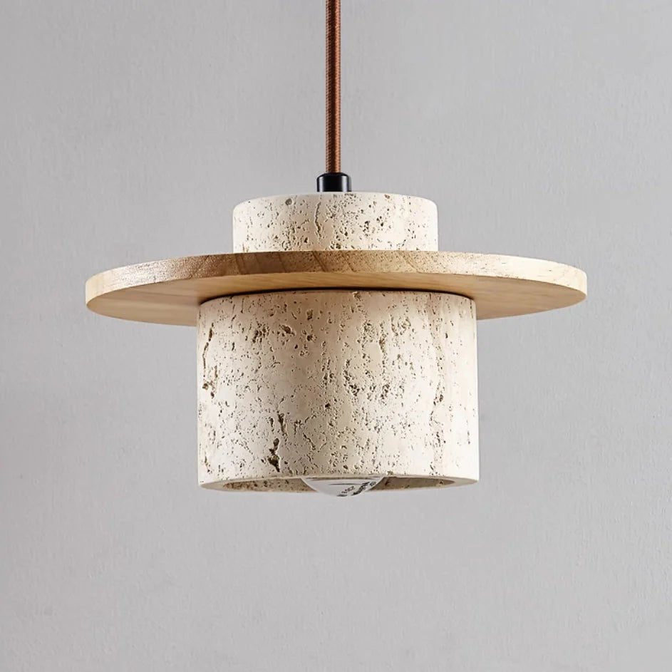 Natural Travertine Stone Pendant Light with Adjustable Cord – Elegant Kitchen Hanging Light for Modern Interiors