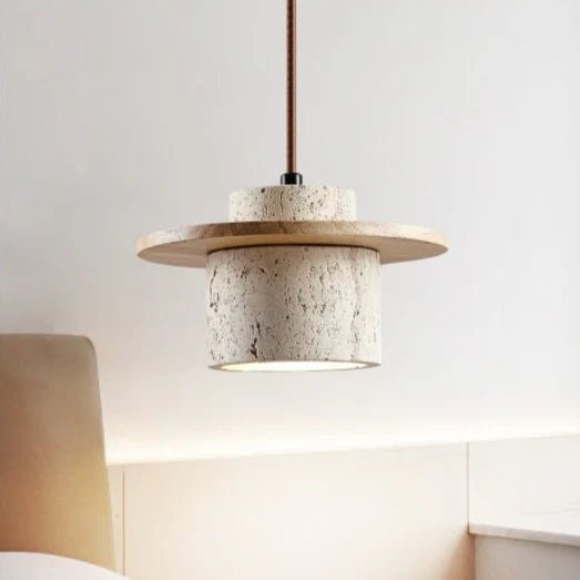 Natural Travertine Stone Pendant Light with Adjustable Cord – Elegant Kitchen Hanging Light for Modern Interiors
