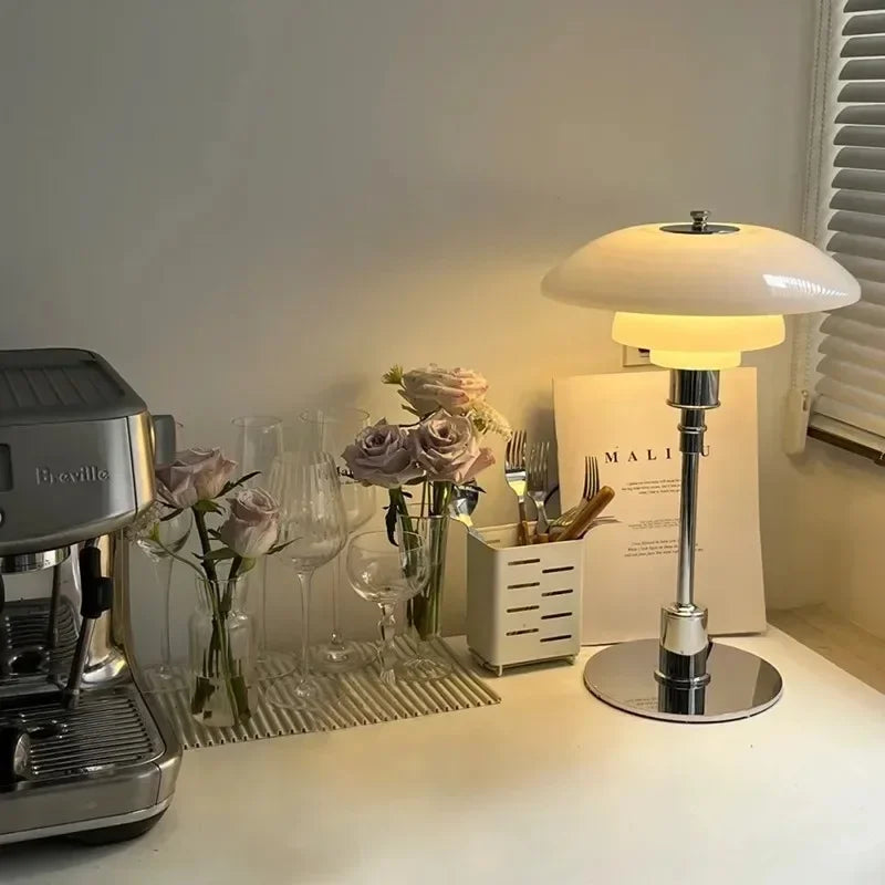 Nordic Glass Table Lamp with Minimalist Design and Warm LED Light – Ideal for Home and Office
