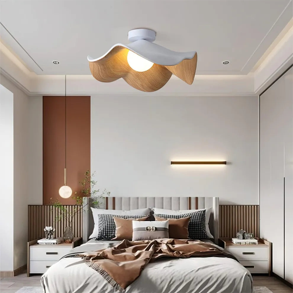 Nordic Wooden Lotus Ceiling Light – Modern Resin and Iron Lamp for Serene Ambiance