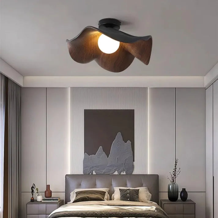 Nordic Wooden Lotus Ceiling Light – Modern Resin and Iron Lamp for Serene Ambiance