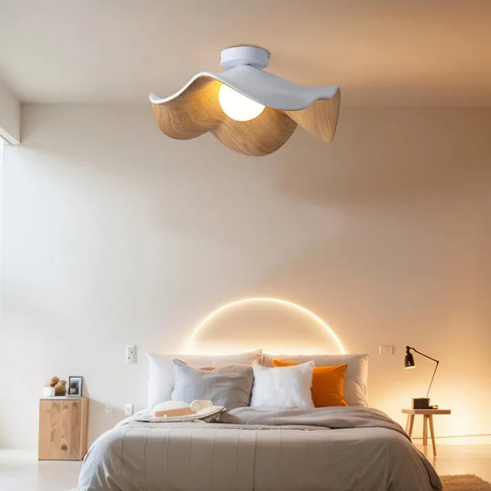 Nordic Wooden Lotus Ceiling Light – Modern Resin and Iron Lamp for Serene Ambiance