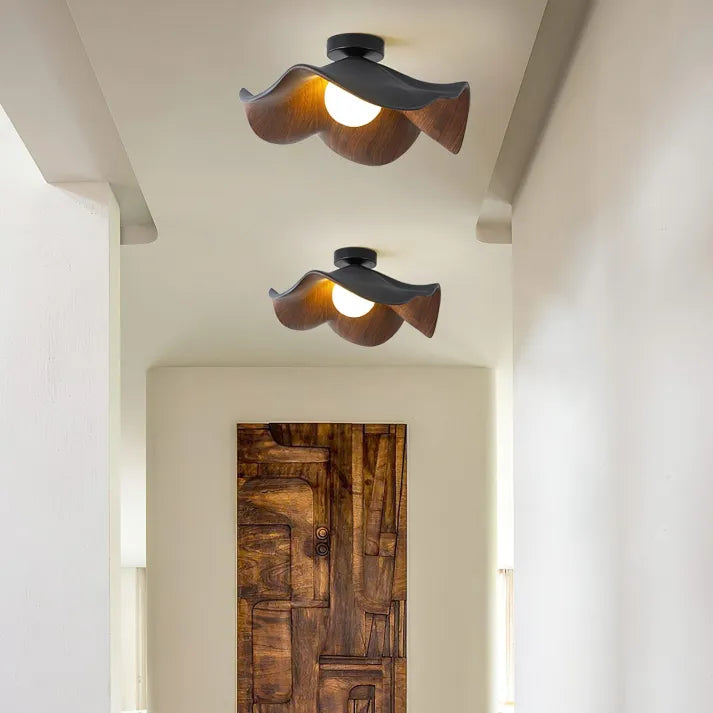 Nordic Wooden Lotus Ceiling Light – Modern Resin and Iron Lamp for Serene Ambiance