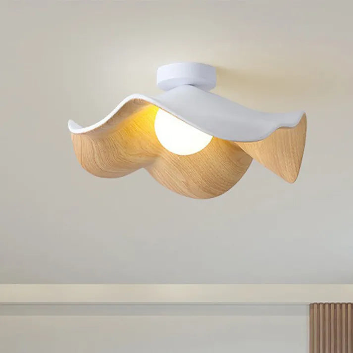 Nordic Wooden Lotus Ceiling Light – Modern Resin and Iron Lamp for Serene Ambiance