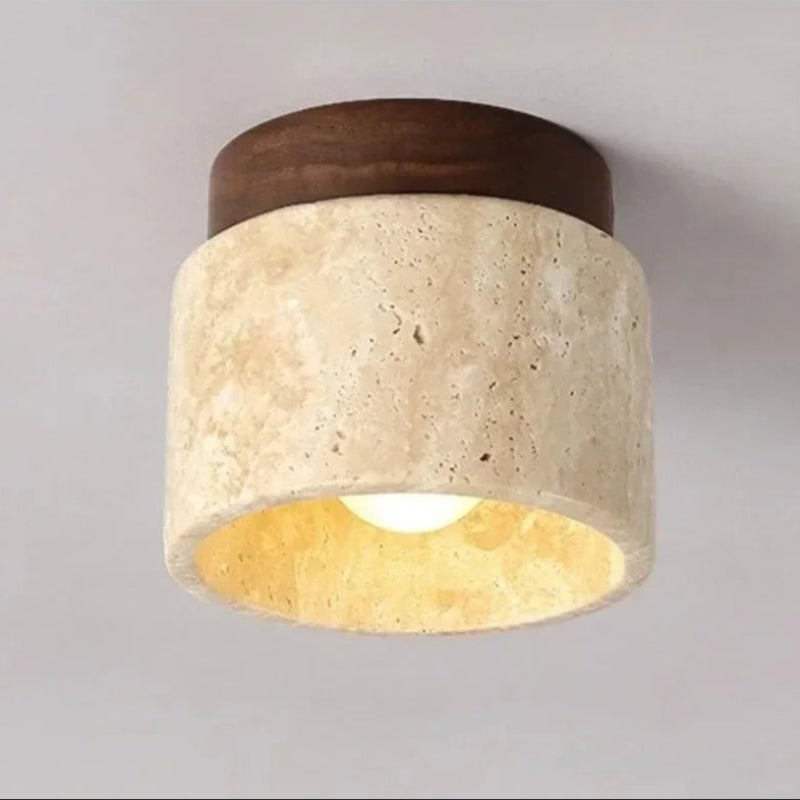 Recessed Travertine LED Chandelier Light – Elegant Natural Design with Soft Warm Glow and Metal Finish