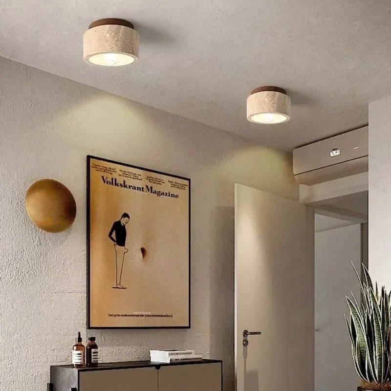 Recessed Travertine LED Chandelier Light – Elegant Natural Design with Soft Warm Glow and Metal Finish