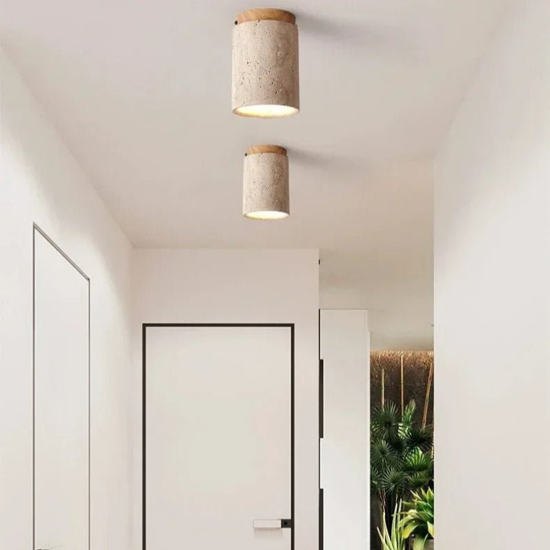 Recessed Travertine LED Chandelier Light – Elegant Natural Design with Soft Warm Glow and Metal Finish