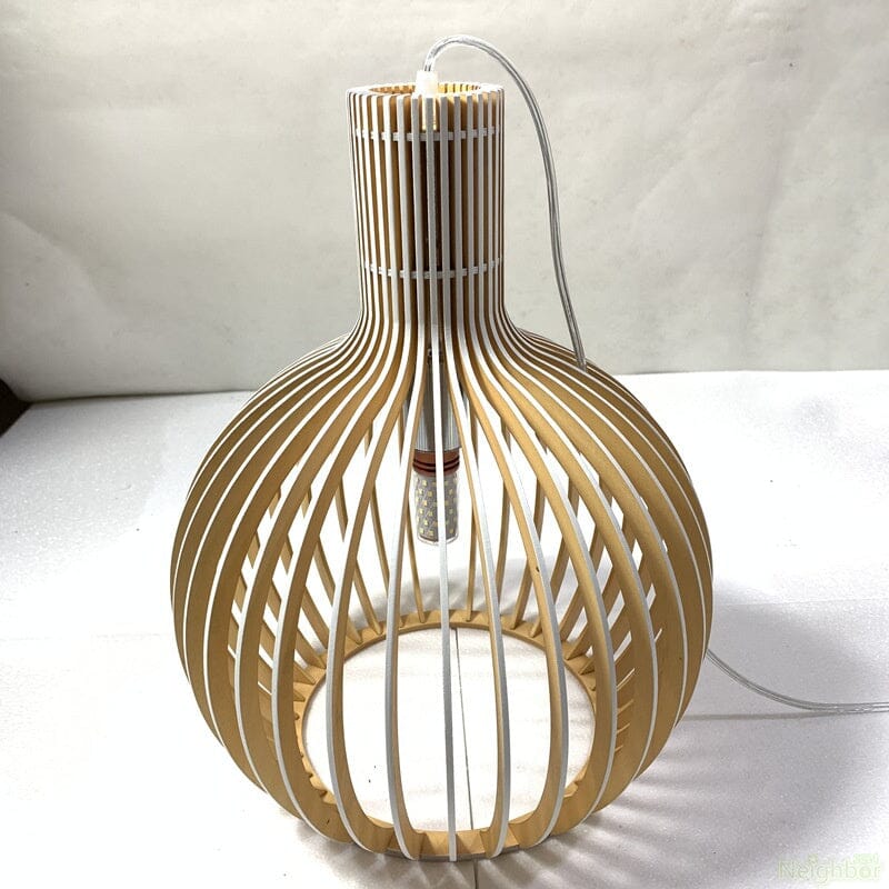 Rustic Wooden Cage Pendant Light – Adjustable Bamboo Hanging Light for Kitchen and Modern Interiors