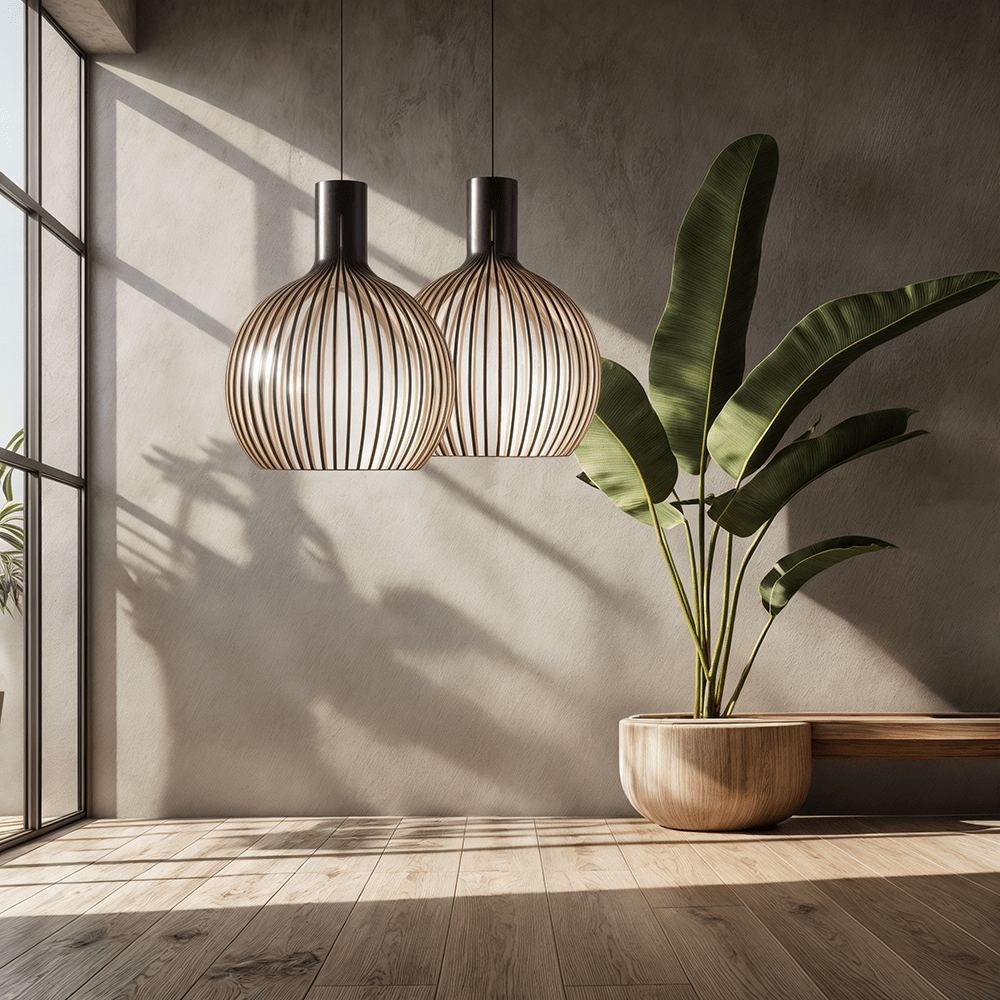 Rustic Wooden Cage Pendant Light – Adjustable Bamboo Hanging Light for Kitchen and Modern Interiors
