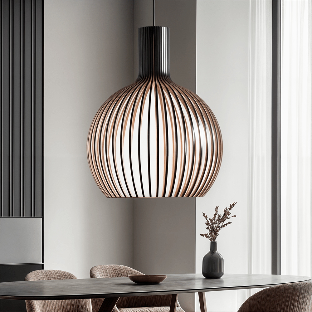 Rustic Wooden Cage Pendant Light – Adjustable Bamboo Hanging Light for Kitchen and Modern Interiors