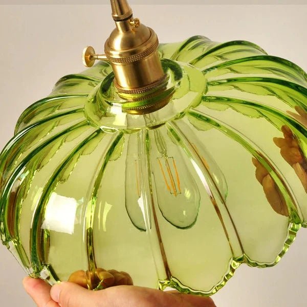 Vintage Floral Scalloped Glass Pendant Lamp – Victorian Style Kitchen Pendant Lighting with Adjustable Cable