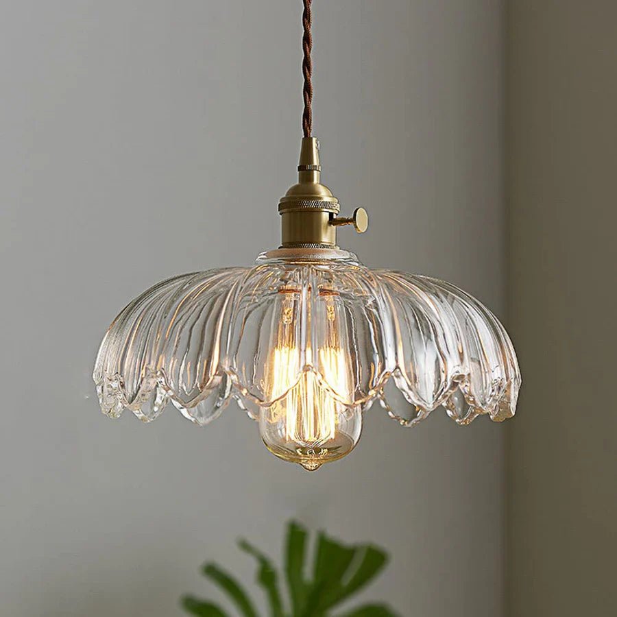 Vintage Floral Scalloped Glass Pendant Lamp – Victorian Style Kitchen Pendant Lighting with Adjustable Cable