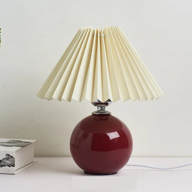 Vintage Pleated Table Lamp with Elegant Base – Soft Warm Lighting for Home Decor
